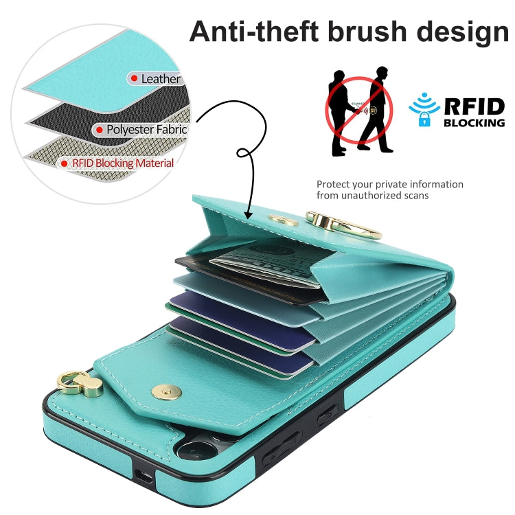 For Samsung Galaxy S24 5G Ring Holder RFID Card Slot Phone Case(Mint Green)