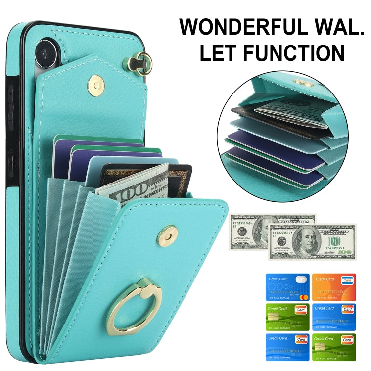 For Samsung Galaxy S24 5G Ring Holder RFID Card Slot Phone Case(Mint Green)