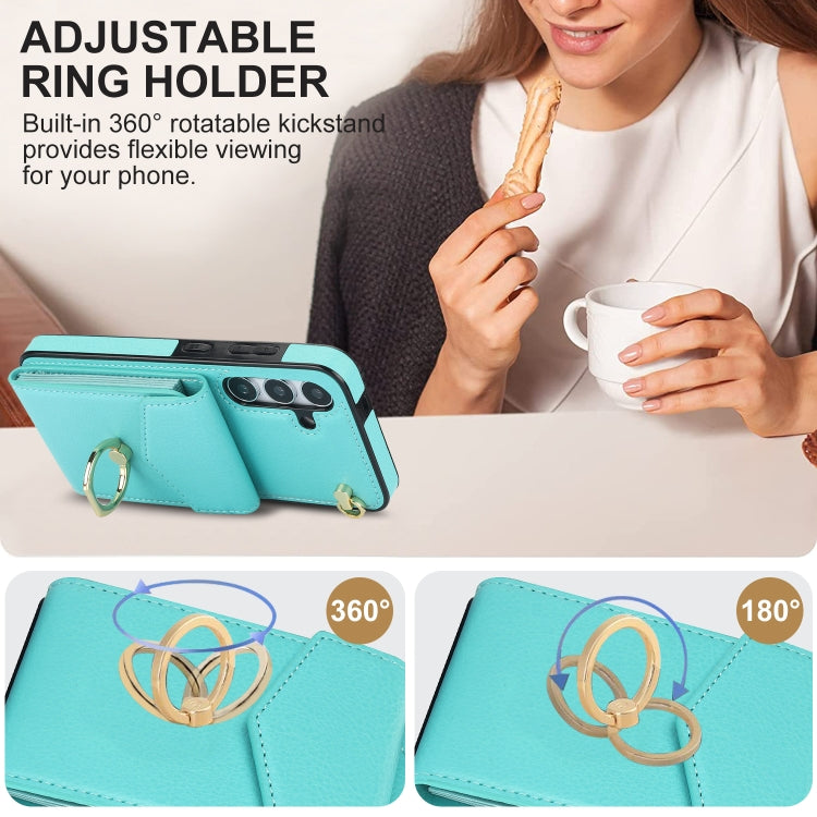 For Samsung Galaxy S24 5G Ring Holder RFID Card Slot Phone Case(Mint Green)