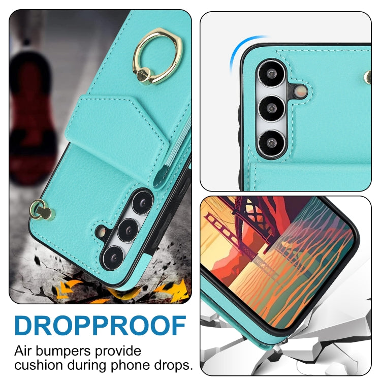 For Samsung Galaxy S24 5G Ring Holder RFID Card Slot Phone Case(Mint Green)