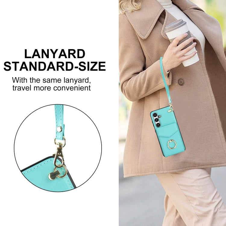 For Samsung Galaxy S24 5G Ring Holder RFID Card Slot Phone Case(Mint Green)