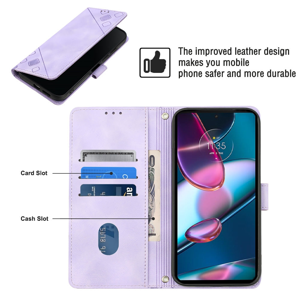 For Motorola Edge 30 Pro / Edge+ 2022 Skin-feel Embossed Leather Phone Case(Light Purple)