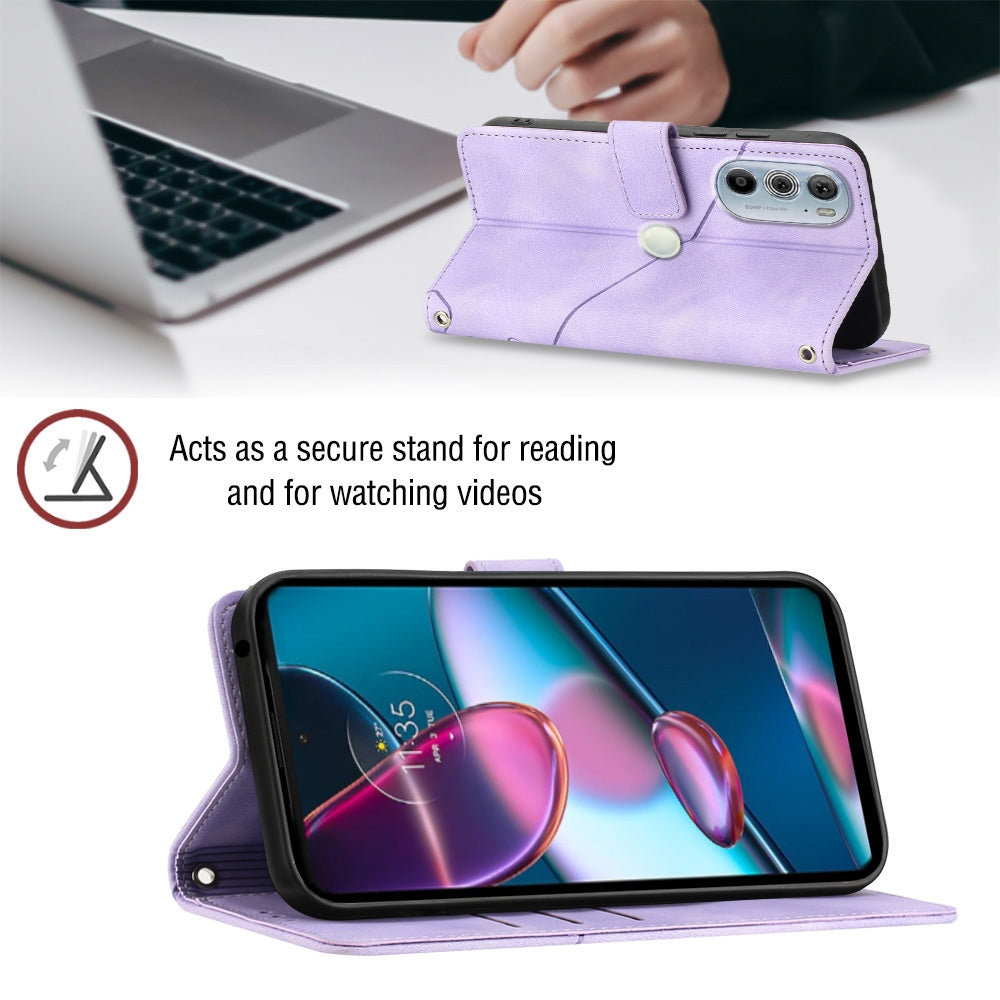 For Motorola Edge 30 Pro / Edge+ 2022 Skin-feel Embossed Leather Phone Case(Light Purple)