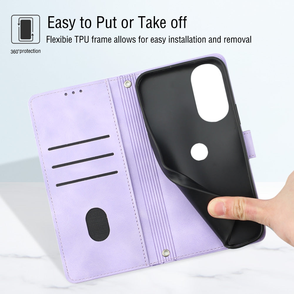 For Motorola Edge 30 Pro / Edge+ 2022 Skin-feel Embossed Leather Phone Case(Light Purple)