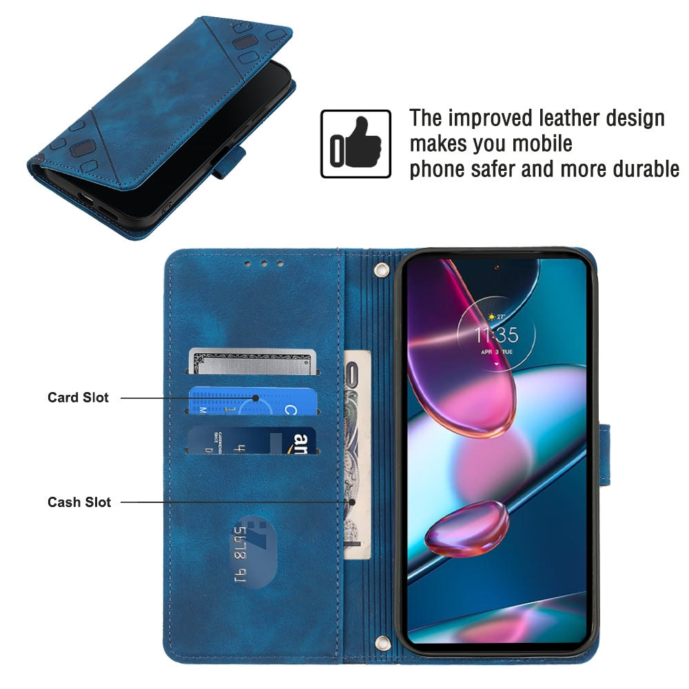 For Motorola Edge 30 Pro / Edge+ 2022 Skin-feel Embossed Leather Phone Case(Blue)
