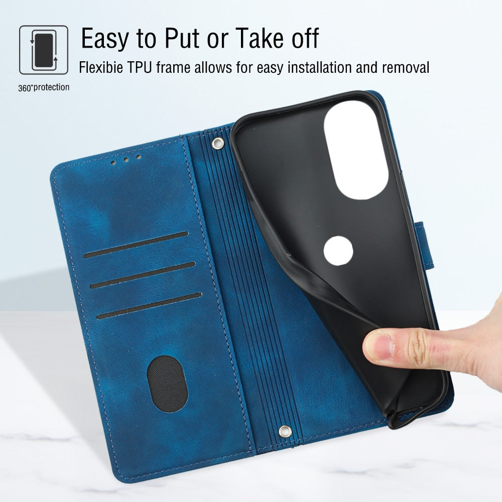 For Motorola Edge 30 Pro / Edge+ 2022 Skin-feel Embossed Leather Phone Case(Blue)