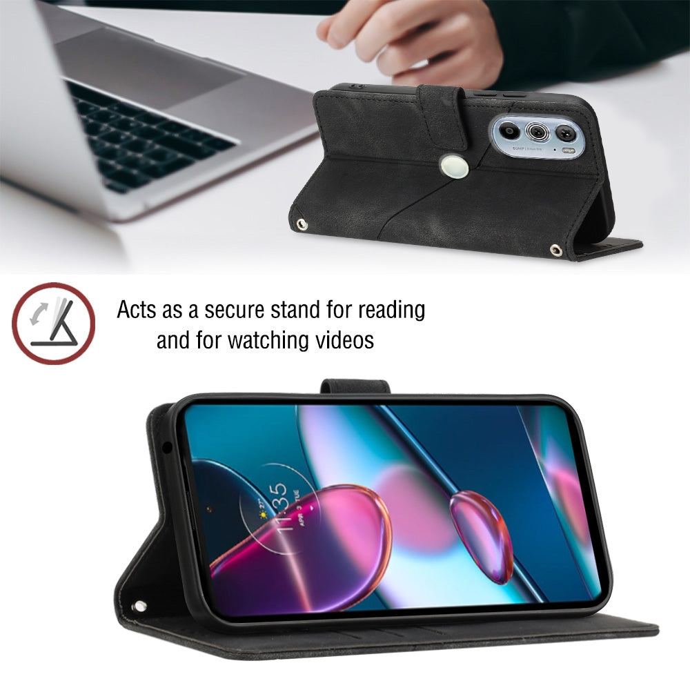 For Motorola Edge 30 Pro / Edge+ 2022 Skin-feel Embossed Leather Phone Case(Black)