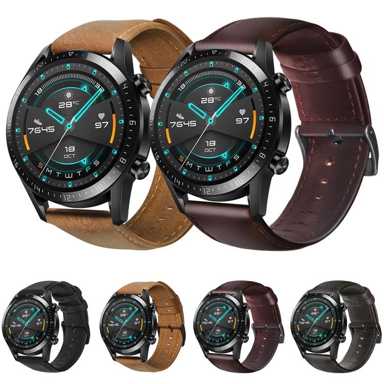 Oil Wax Genuine Leather Watch Band, For Huawei Watch GT 2 46mm