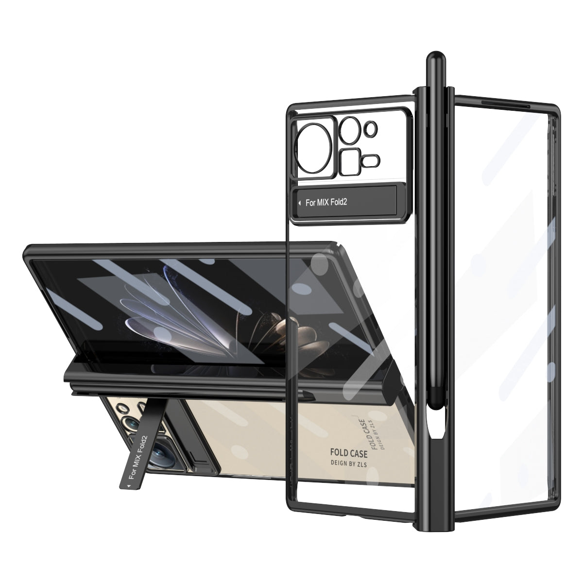 For Xiaomi Mix Fold 2 Electroplated Hinge Transparent Phone Case with Pen Slot(Black)