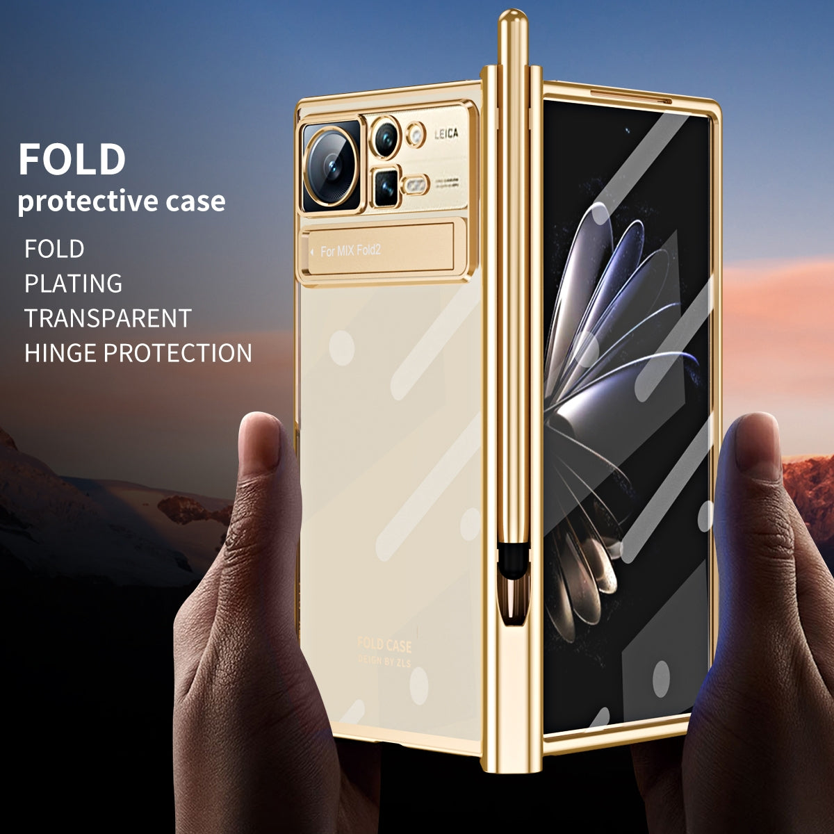 For Xiaomi Mix Fold 2 Electroplated Hinge Transparent Phone Case with Pen Slot(Champagne Gold)