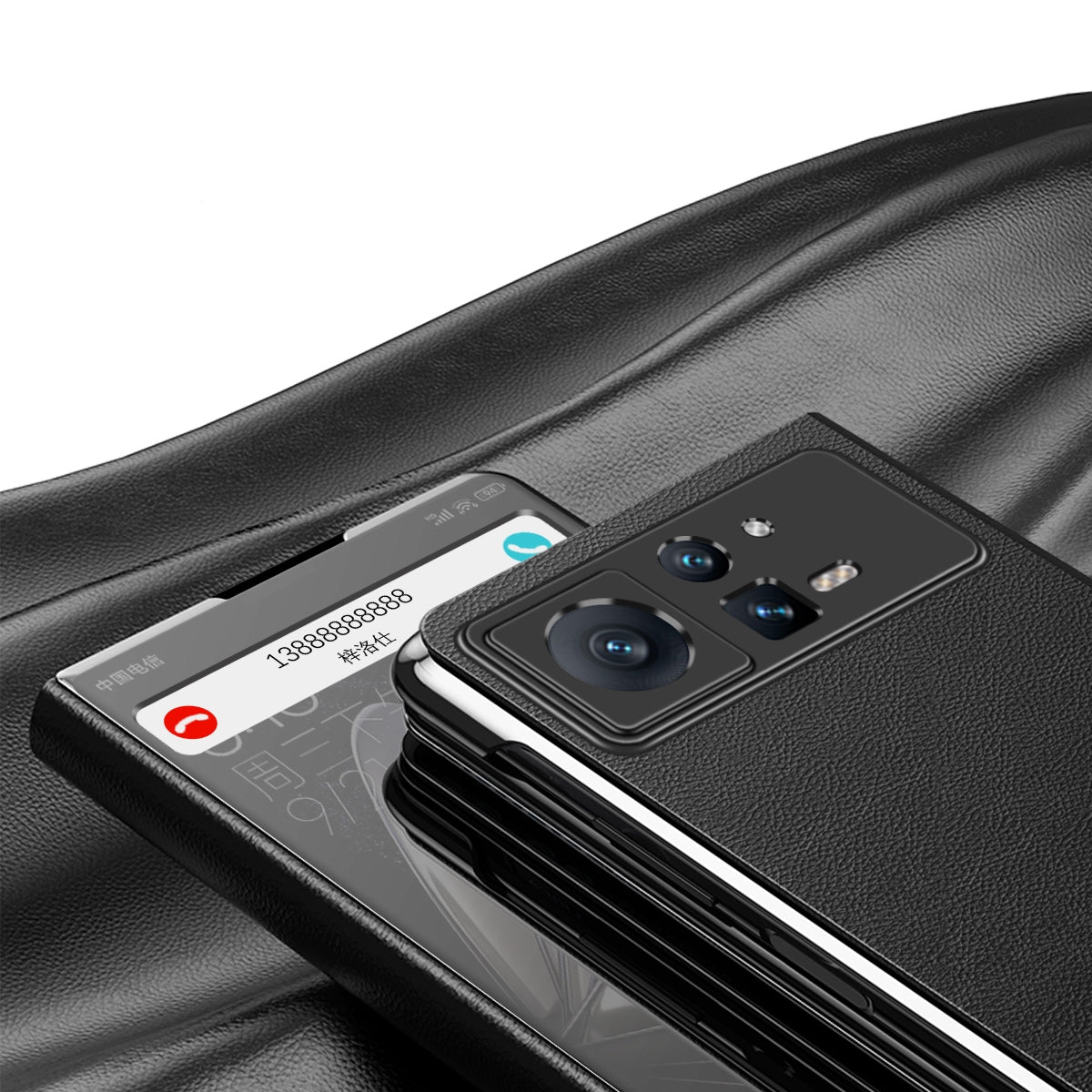 For Xiaomi Mix Fold 2 Electroplated Mirror Leather Phone Case with Holder(Black)