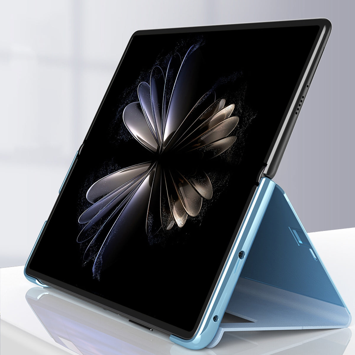 For Xiaomi Mix Fold 2 Electroplated Mirror Leather Phone Case with Holder(Blue)