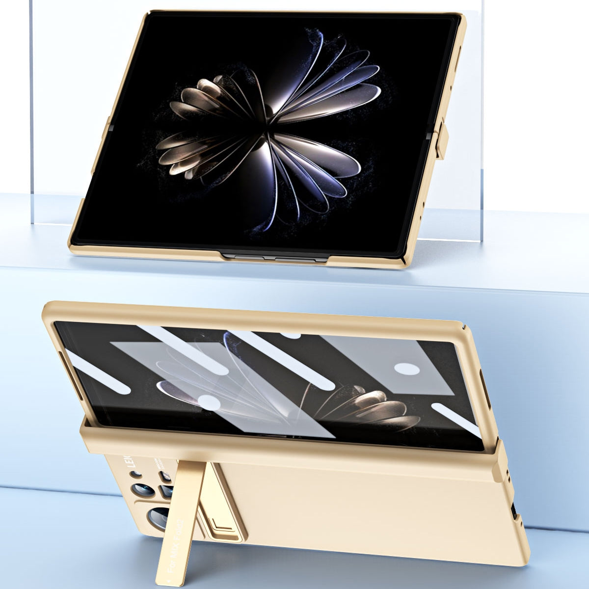 For Xiaomi Mix Fold 2 Macaron Hinge All-inclusive Folding Phone Case with Stand(Gold)