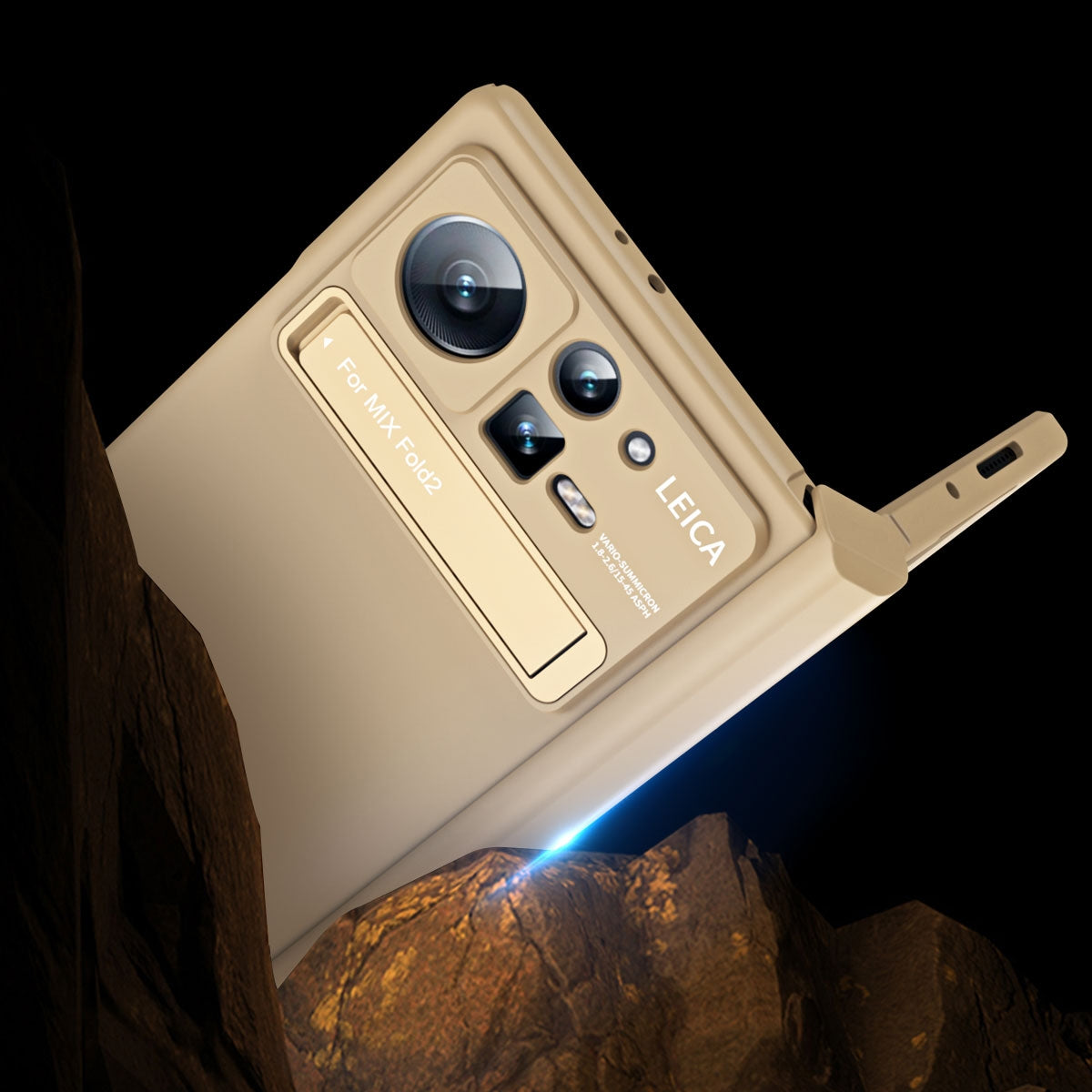 For Xiaomi Mix Fold 2 Macaron Hinge All-inclusive Folding Phone Case with Stand(Gold)