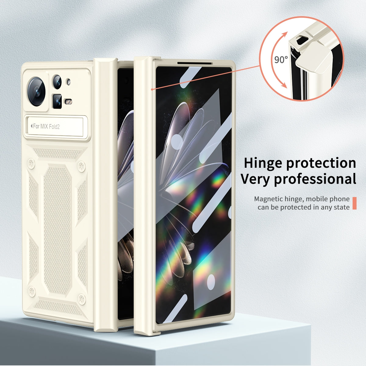 For Xiaomi Mix Fold 2 Hinge All-inclusive Magnetic Phone Case with Stand(White)