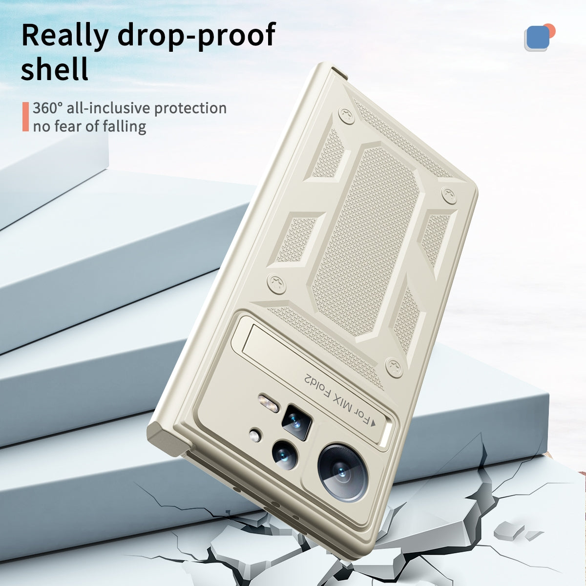 For Xiaomi Mix Fold 2 Hinge All-inclusive Magnetic Phone Case with Stand(White)