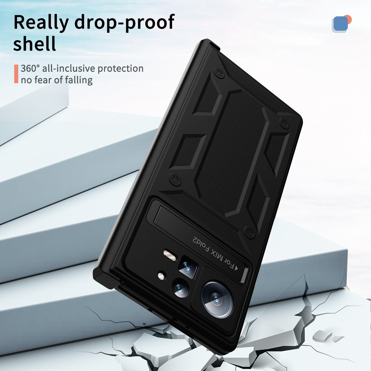 For Xiaomi Mix Fold 2 Hinge All-inclusive Magnetic Phone Case with Stand(Black)