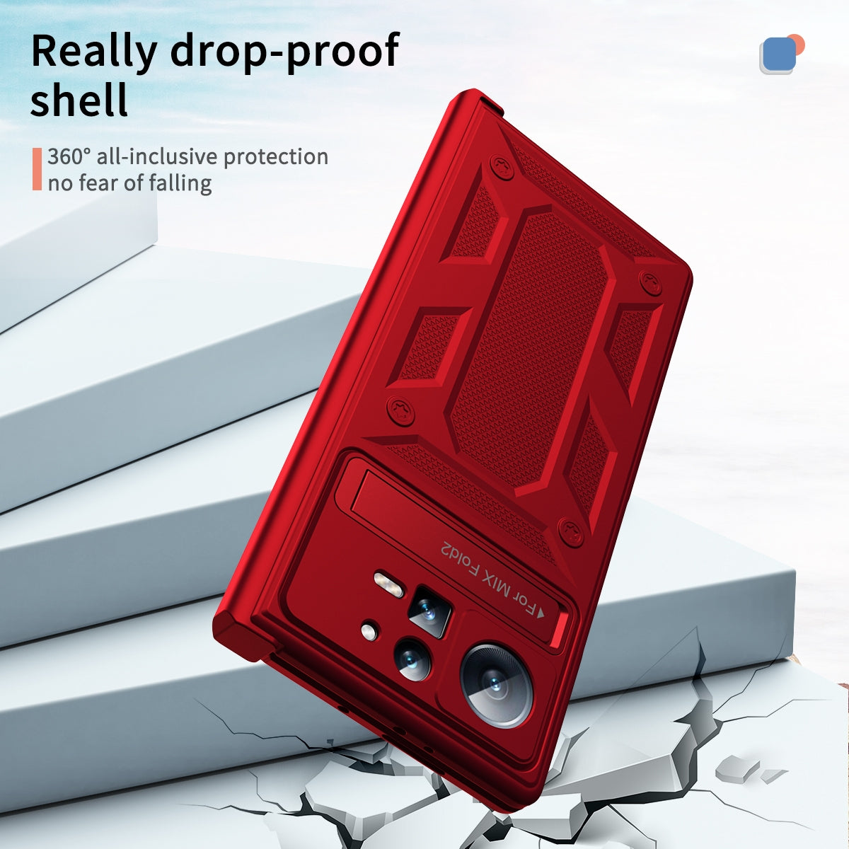 For Xiaomi Mix Fold 2 Hinge All-inclusive Magnetic Phone Case with Stand(Red)