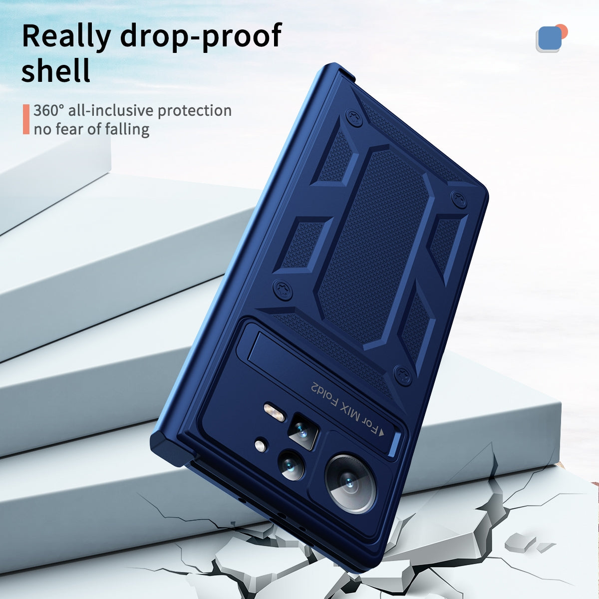 For Xiaomi Mix Fold 2 Hinge All-inclusive Magnetic Phone Case with Stand(Blue)