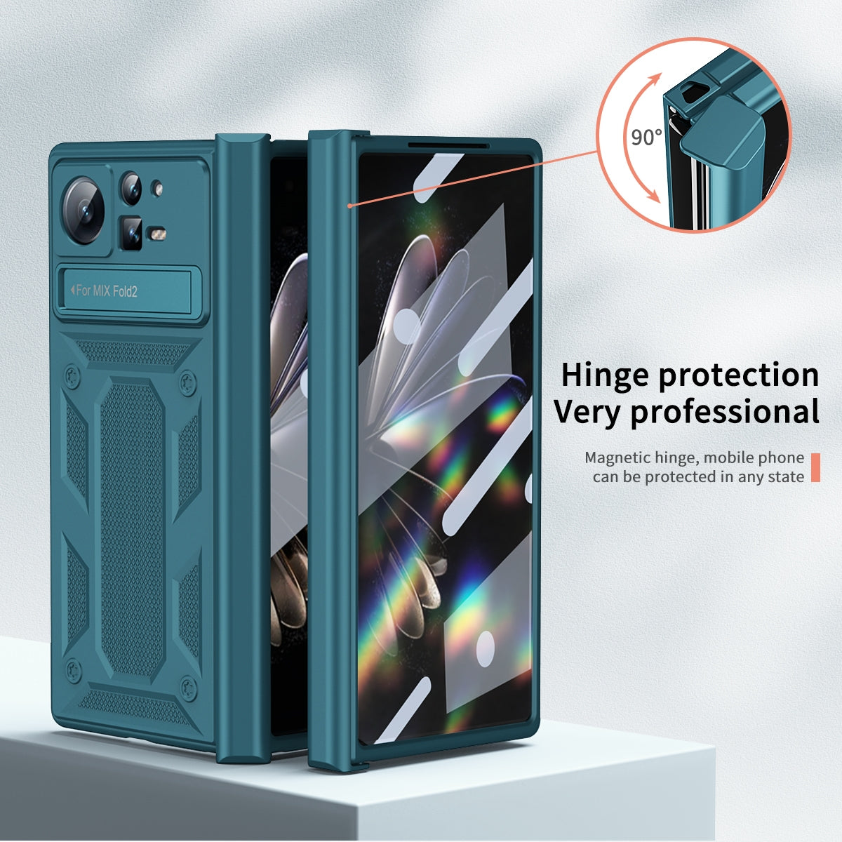 For Xiaomi Mix Fold 2 Hinge All-inclusive Magnetic Phone Case with Stand(Green)