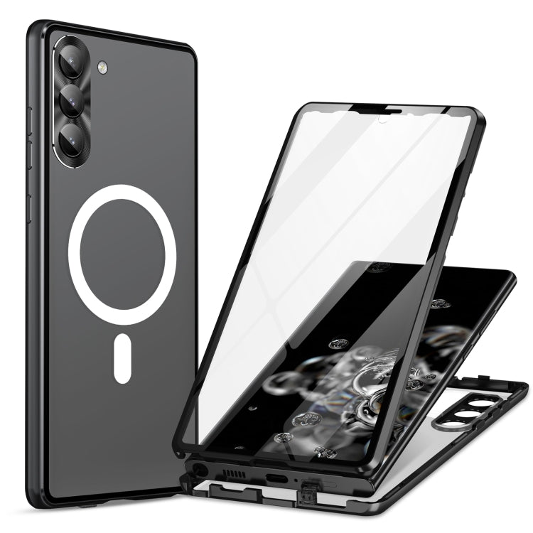 For Samsung Galaxy S24 5G HD Full Cover Magsafe Magnetic Metal Tempered Glass Phone Case(Black)