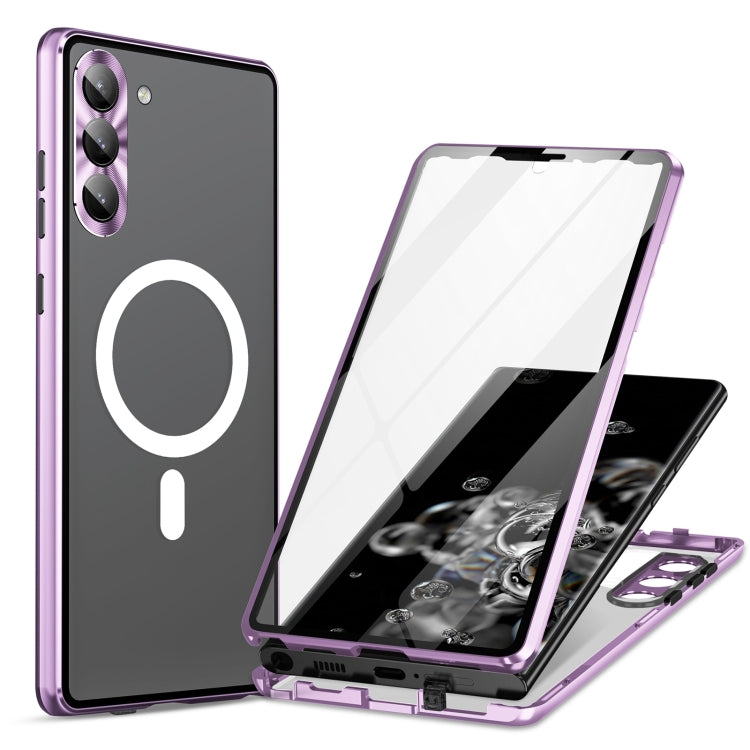 For Samsung Galaxy S24 5G HD Full Cover Magsafe Magnetic Metal Tempered Glass Phone Case(Purple)