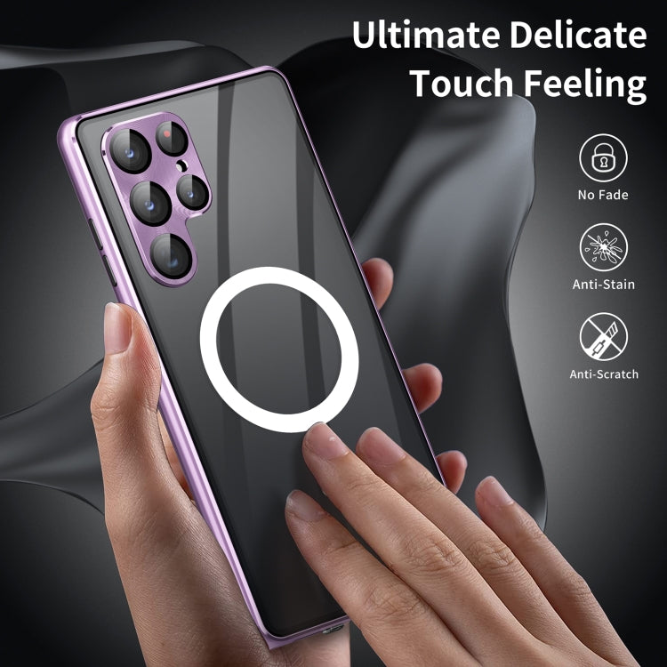 For Samsung Galaxy S24 5G HD Full Cover Magsafe Magnetic Metal Tempered Glass Phone Case(Purple)