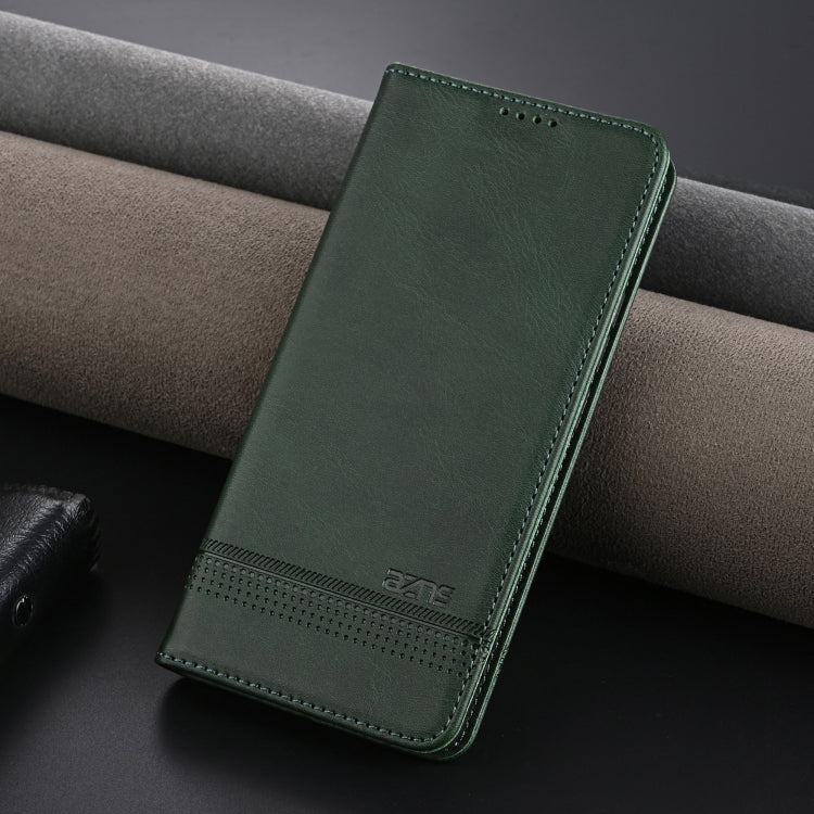 For Honor Magic6 Pro AZNS Magnetic Calf Texture Flip Leather Phone Case(Dark Green)