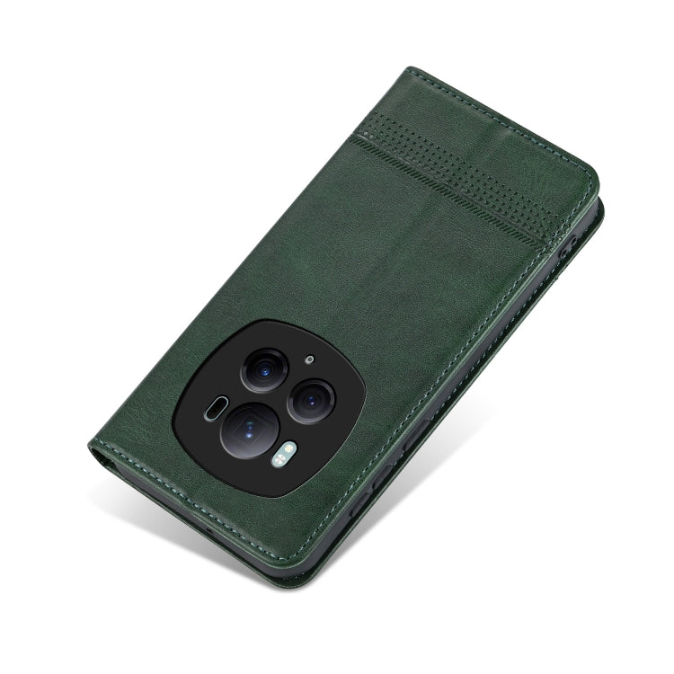 For Honor Magic6 Pro AZNS Magnetic Calf Texture Flip Leather Phone Case(Dark Green)