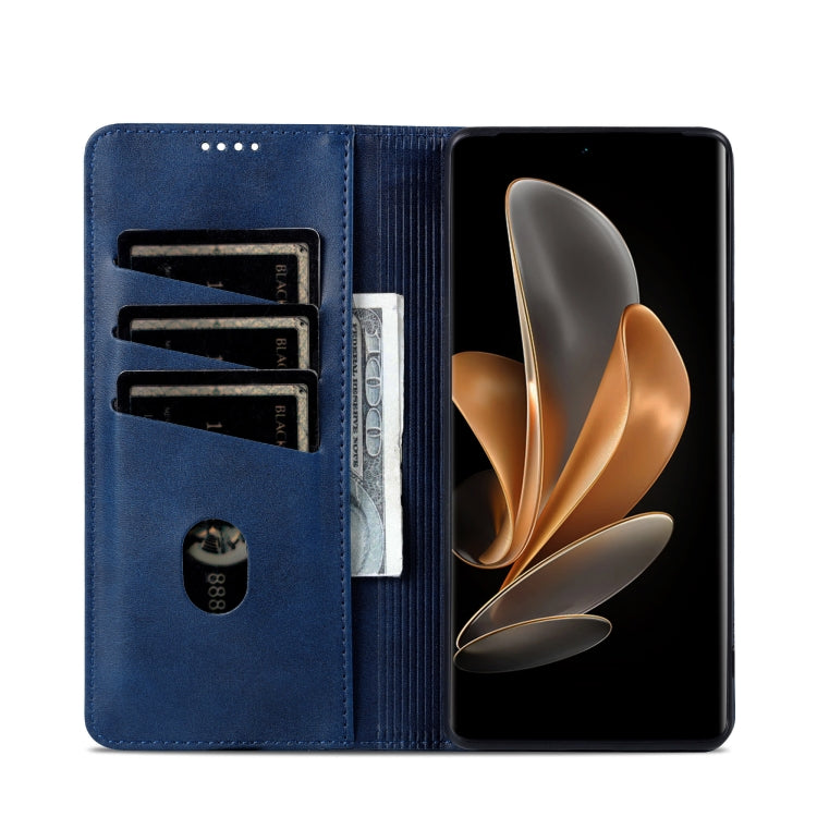 For Honor Magic6 Lite 5G/X9b AZNS Magnetic Calf Texture Flip Leather Phone Case(Dark Blue)