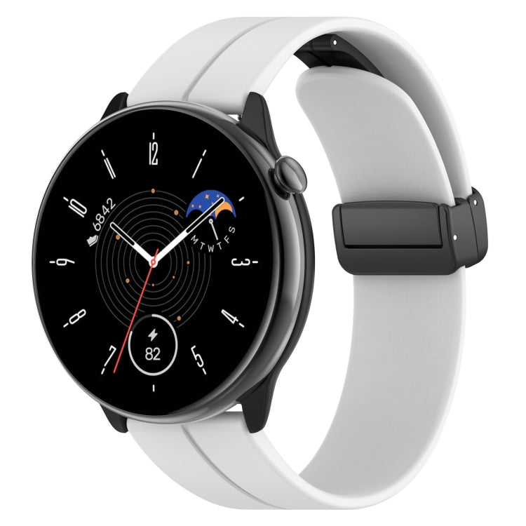 Magnetic Fold Clasp Black Buckle Silicone Watch Band, For Amazfit GTR Mini