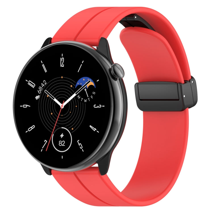 Magnetic Fold Clasp Black Buckle Silicone Watch Band, For Amazfit GTR Mini