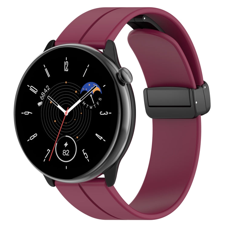 Magnetic Fold Clasp Black Buckle Silicone Watch Band, For Amazfit GTR Mini