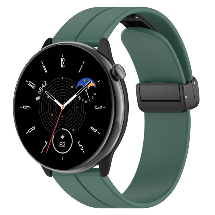 Magnetic Fold Clasp Black Buckle Silicone Watch Band, For Amazfit GTR Mini