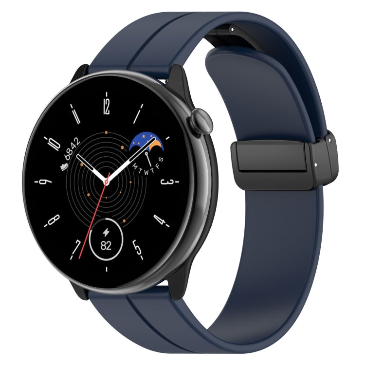 Magnetic Fold Clasp Black Buckle Silicone Watch Band, For Amazfit GTR Mini