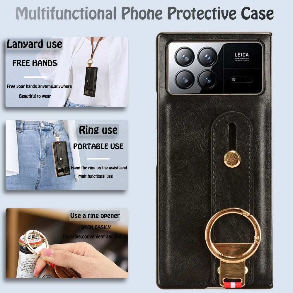 For Xiaomi Mix Fold 3 Wristband Leather Back Phone Case(Black)