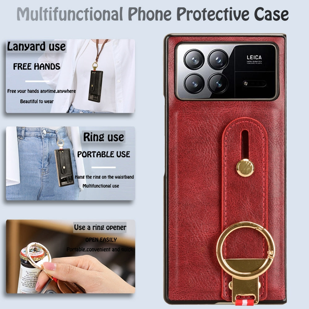 For Xiaomi Mix Fold 3 Wristband Leather Back Phone Case(Red)
