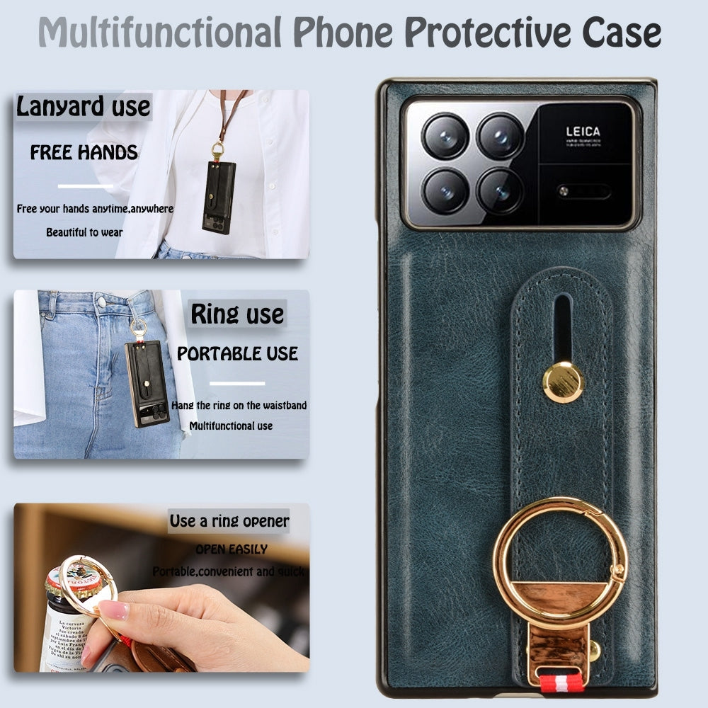 For Xiaomi Mix Fold 3 Wristband Leather Back Phone Case(Blue)