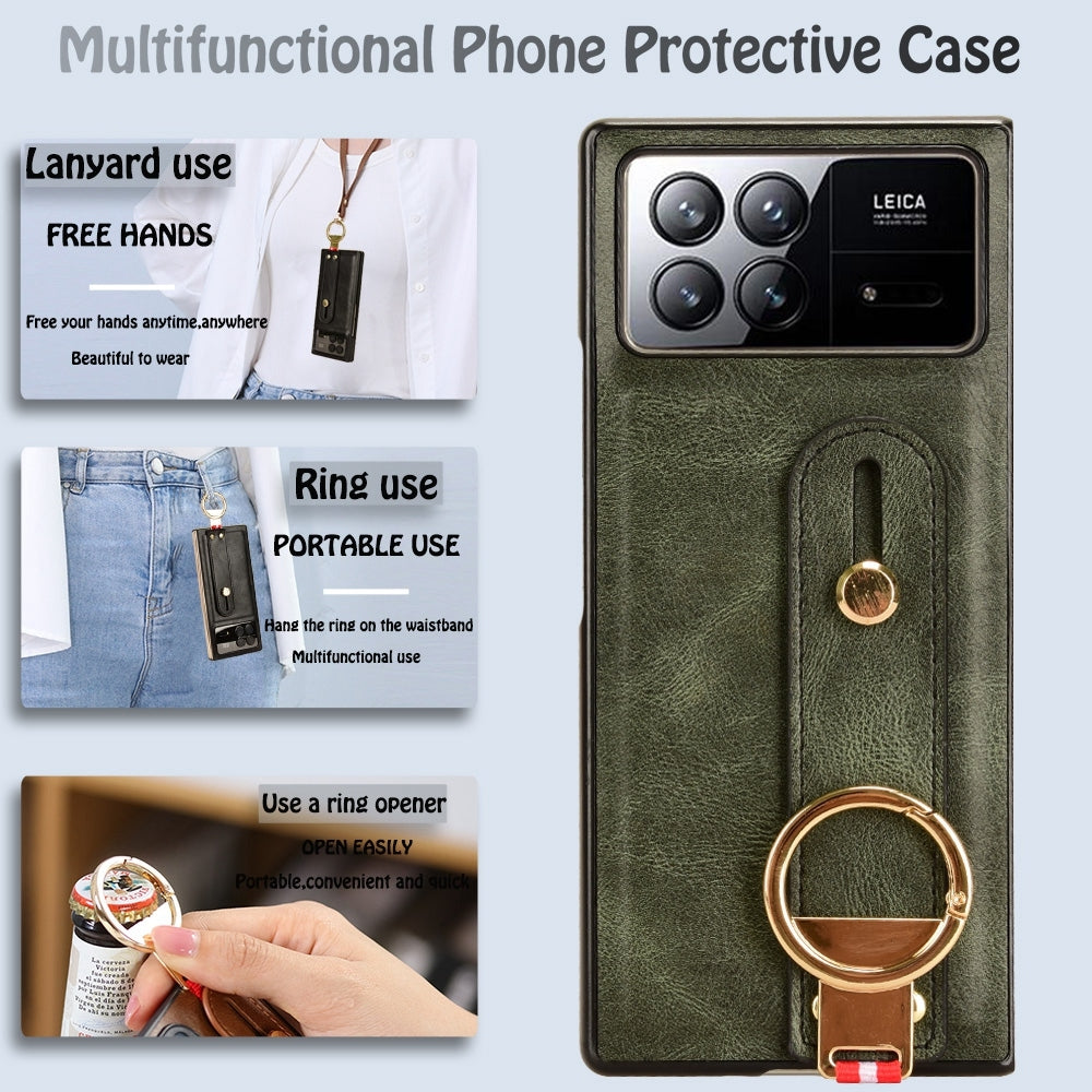 For Xiaomi Mix Fold 3 Wristband Leather Back Phone Case(Green)