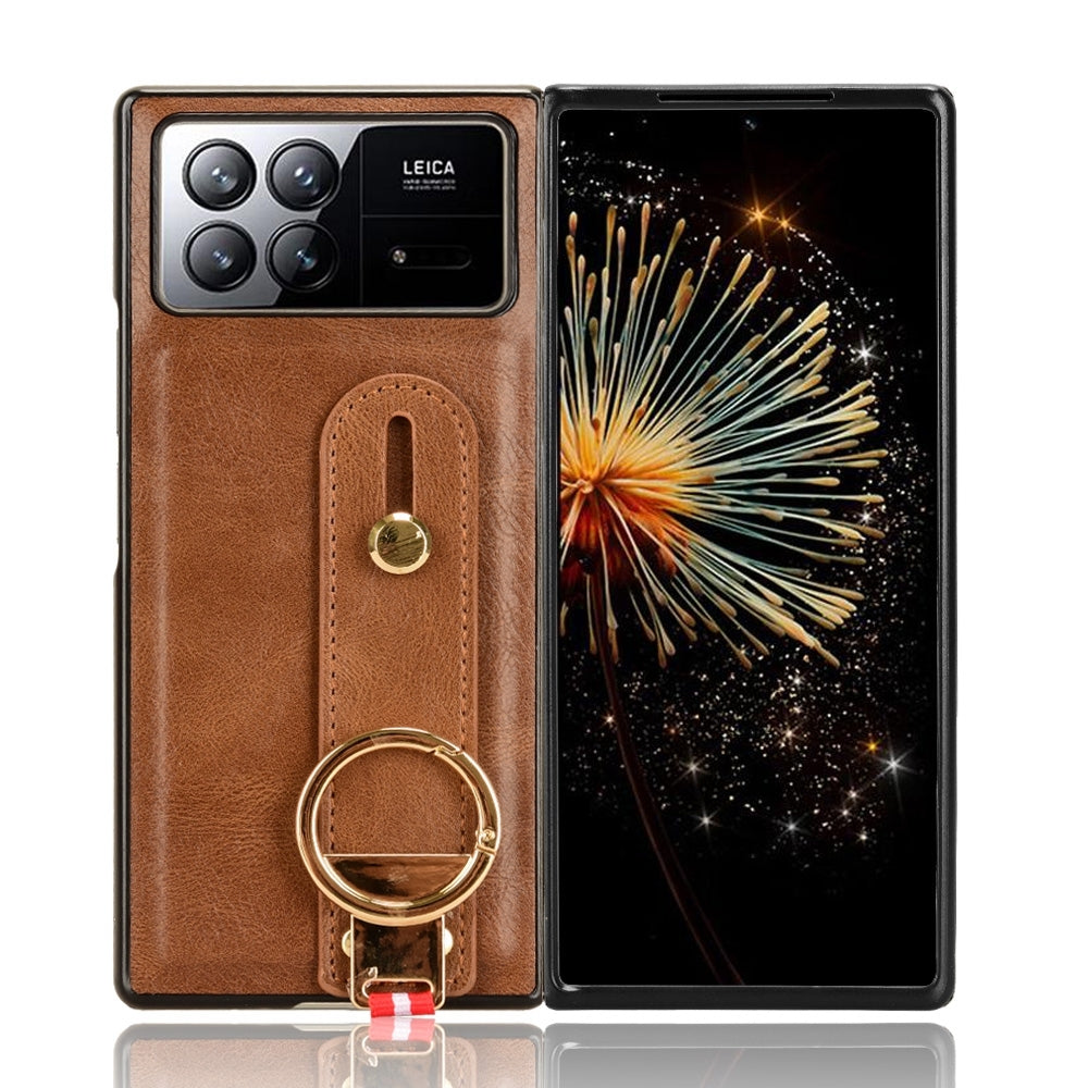 For Xiaomi Mix Fold 3 Wristband Leather Back Phone Case(Brown)