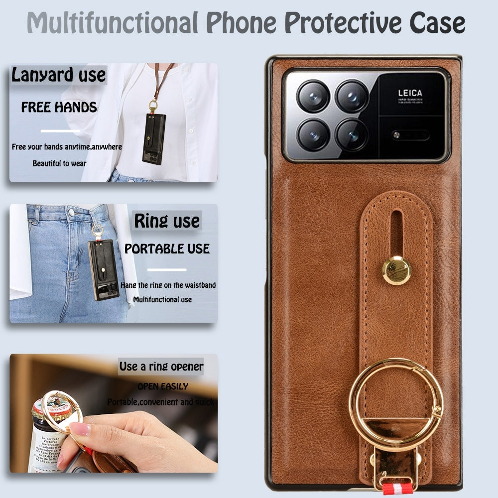 For Xiaomi Mix Fold 3 Wristband Leather Back Phone Case(Brown)