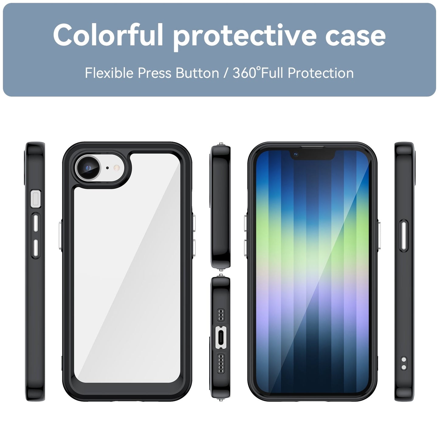 For iPhone 16e Colorful Series Acrylic + TPU Phone Case(Black)