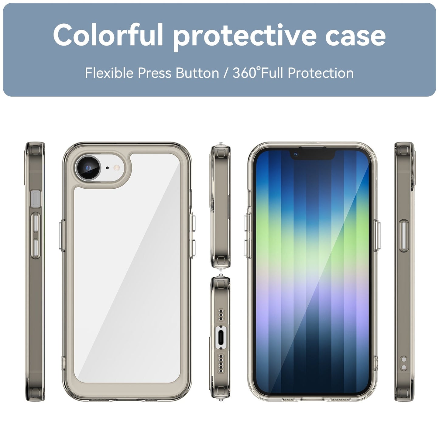 For iPhone 16e Colorful Series Acrylic + TPU Phone Case(Transparent Grey)