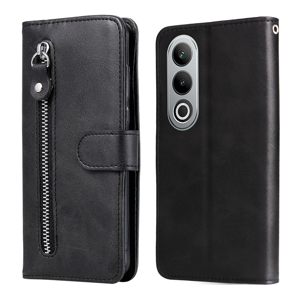 For OPPO K12 Fashion Calf Texture Zipper Leather Phone Case(Black)