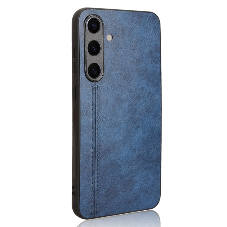 For Samsung Galaxy S24 5G Cow Pattern Sewing Back Cover Phone Case(Blue)