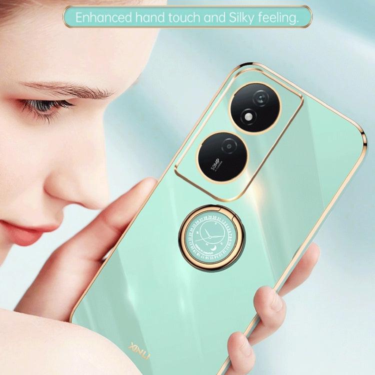 For Honor Play 50 Plus 5G XINLI Straight Edge 6D Electroplate TPU Phone Case with Ring Holder(Mint Green)