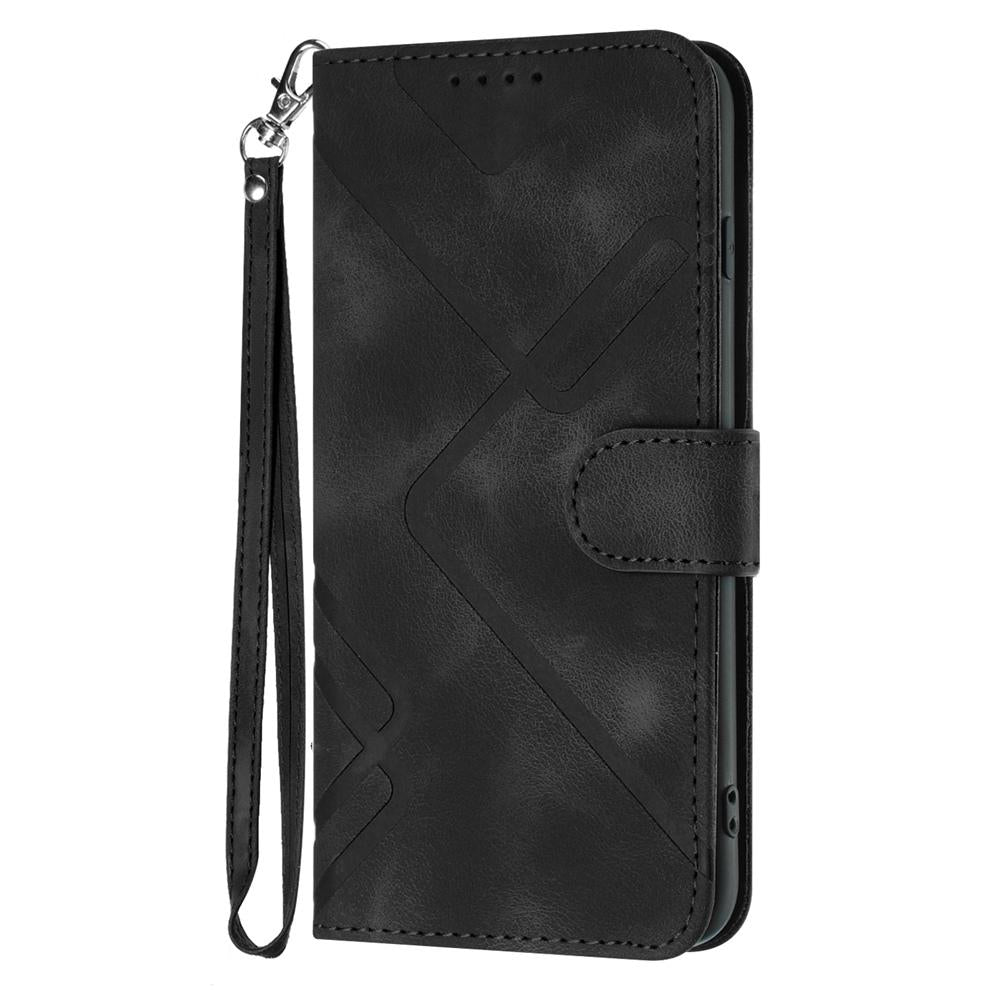 Compatible with iPhone 18 Pro Max & 17 Pro Max Line Pattern Skin Feel Leather Phone Case - Black