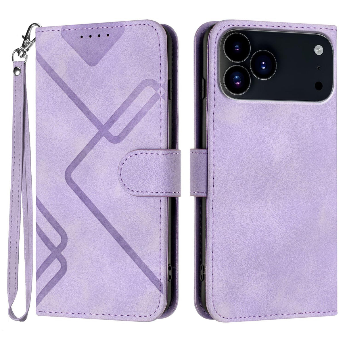Compatible with iPhone 18 Pro Max & 17 Pro Max Line Pattern Skin Feel Leather Phone Case - Light Purple