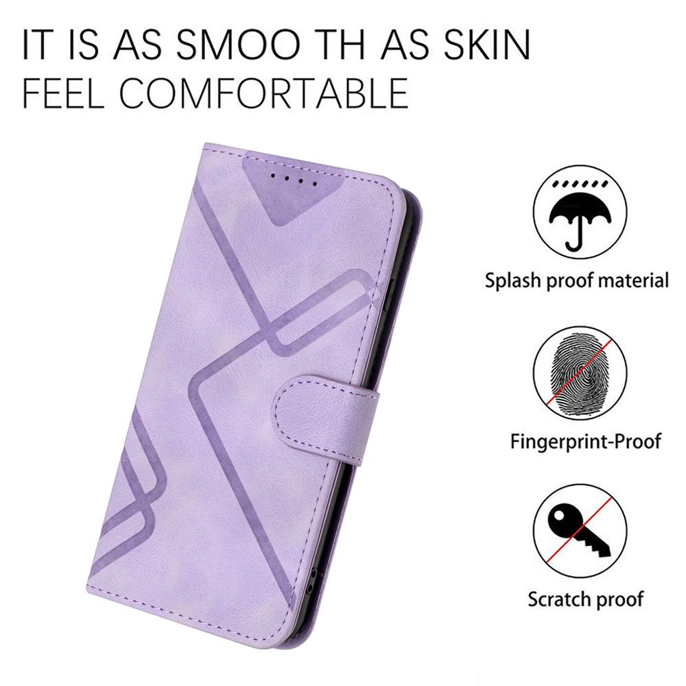 Compatible with iPhone 18 Pro Max & 17 Pro Max Line Pattern Skin Feel Leather Phone Case - Light Purple