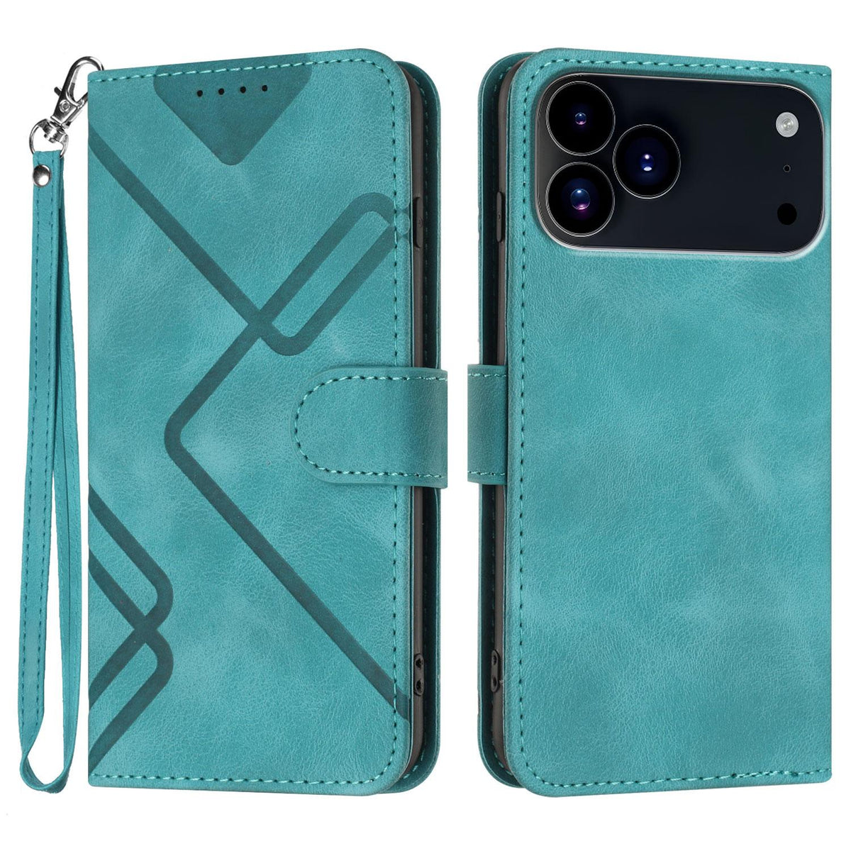 Compatible with iPhone 18 Pro Max & 17 Pro Max Line Pattern Skin Feel Leather Phone Case - Light Blue